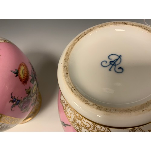 364 - A pair of 19th century continental Dresden style porcelain jars and covers, printed and hand painted... 