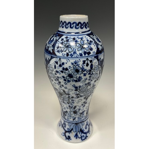 362 - A Delft Blue and White under-glazed Meiping shaped vase, under-glazed mark to base, 21cm high, c.190... 