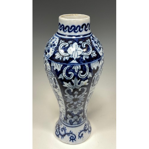 362 - A Delft Blue and White under-glazed Meiping shaped vase, under-glazed mark to base, 21cm high, c.190... 