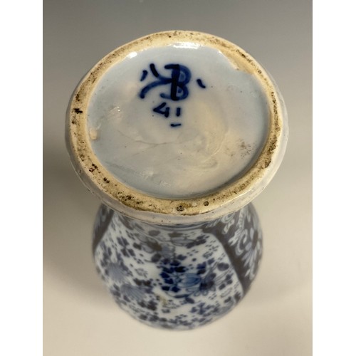 362 - A Delft Blue and White under-glazed Meiping shaped vase, under-glazed mark to base, 21cm high, c.190... 