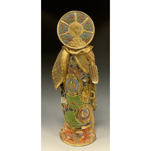 416 - A Japanese Satsuma Kannon or ‘Guanyin’ figure, polychrome decoration ornately picked in gilt, 48cm h... 