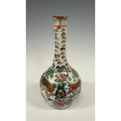 405 - A Chinese ovoid bottle vase, painted in the famille rose palette in the Cantonese taste, 17cm, Canto... 