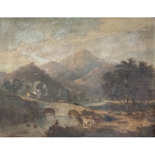 490 - British School, 19th century, ‘A Highland Idyll’, oil on canvas, 71cm x 91cm.