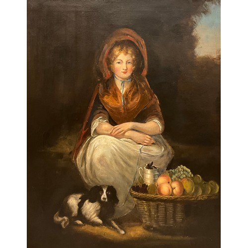 483 - After James Stark (Norwich School, 1794-1859) 
Portrait of a Girl with her dog and a basket of fruit... 