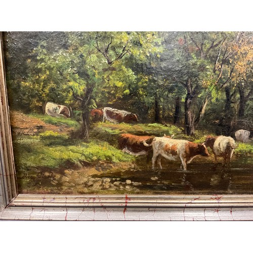 492 - Dixon Clark, On the River Wear, Cattle Watering, signed, oil on canvas, 25.5cm x 35.5cm.