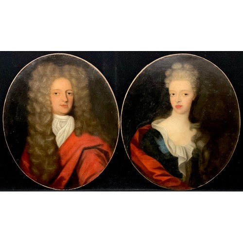 481 - Circle of Sir Godfrey Kneller (1646-1723), pair of oval portraits, Distinguished Gentleman and Compa... 