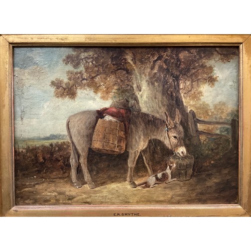 496 - Edward Robert Smythe (British, 1810-1899), A Pair, Donkey with foal, and Donkey with companion, oils... 