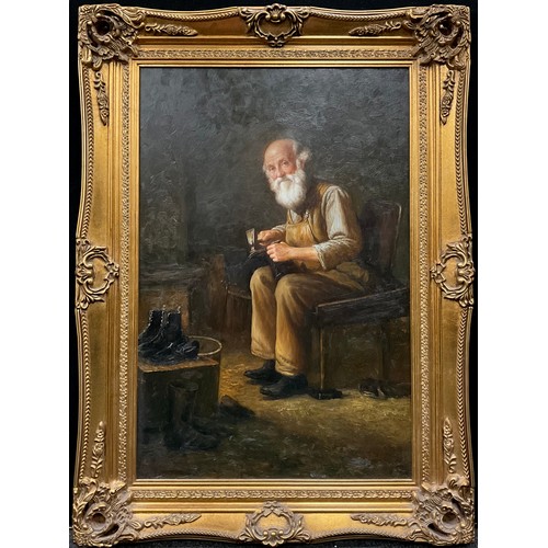 484 - After John George Brown (1831-1913), ‘The Old Cobbler’, oil on canvas, 91.5cm x 61cm, 20th century.