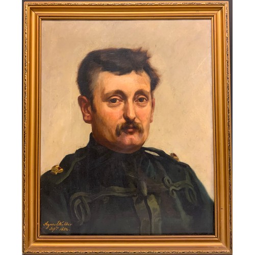 485 - Agnes E Walker (fl 1887-1900), Portrait of a Victorian Major, signed, dated Sepbr 1884, 49cm x 39cm.