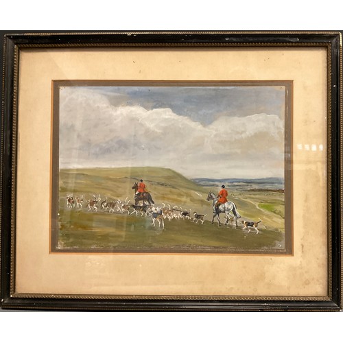 495 - E C Goff, The South Downs Hunt, inscribed verso, dated 1939, 17cm x 24cm.