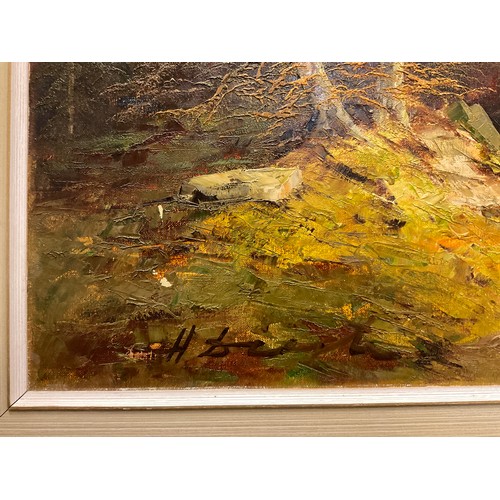 523 - H Dienst (German bn. 1931), 
The Majesty of Mountains, 
signed, oil on canvas, 51cm x 101cm.