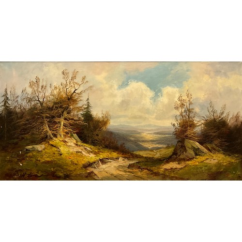 523 - H Dienst (German bn. 1931), 
The Majesty of Mountains, 
signed, oil on canvas, 51cm x 101cm.