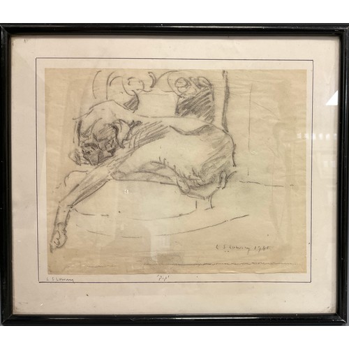 470 - After L S Lowry, (British 1887-1976), Pip the Dog, mixed media, bears signature, dated 1961, 22cm x ... 