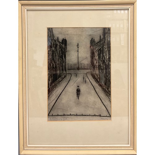 469 - After L S Lowry, (British 1887-1976), Figure in the Street, mixed media, bears signature, dated 1951... 