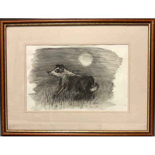 467 - After Kyffin Williams, RA (British, 1918-2006), Dog looking at the Moon, Monogrammed KW, watercolour... 