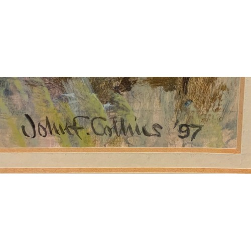 574 - John F Collins,(Contemporary) Bristol Cathedral from the Meadows, signed mixed media, dated 97,  26.... 