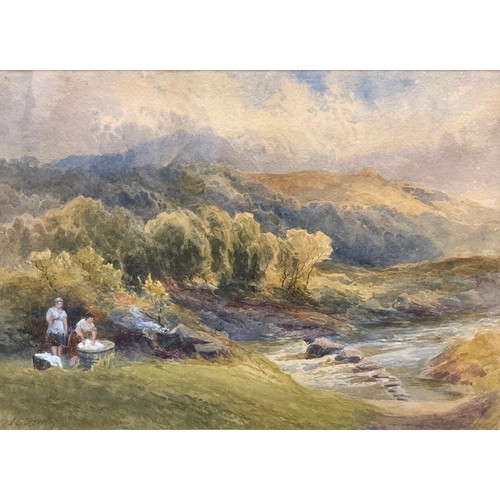 573 - James Stephen Gresley (British, 1829-1908), The Washer Women, signed, watercolour, 27cm x 38cm.