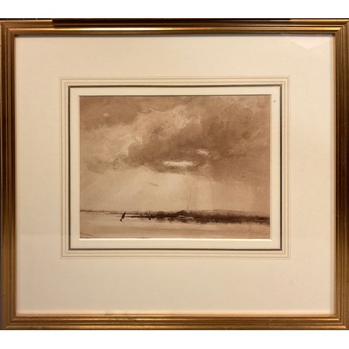 473 - Arthur Kemp Tebby (1865-1935), Stormy Skies, Broadland, grisaille watercolour, 17cm x 22cm;  another... 