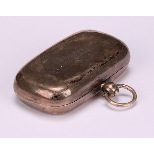 99 - An Edwardian silver rounded rectangular two-section sovereign case, hinged cover enclosing sprung pr... 