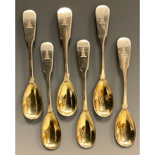 69 - A set of five William IV Scottish silver gilt bowl egg spoons, Robert Gray & Son, Glasgow 1836, anot... 