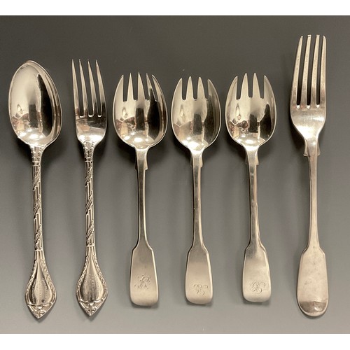 64 - A pair of Victorian silver spoon forks, SH over DC, London 1856, another Henry Holland , London 1866... 