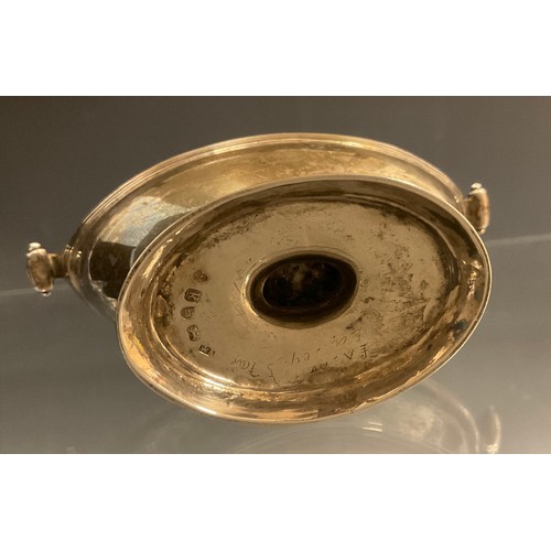 4 - A George III silver boat shape open salt, scrolled ends, gilt interior, spreading stepped feet, Will... 