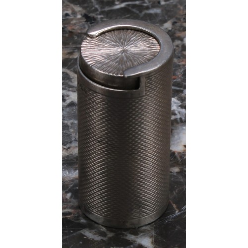 102 - An Elizabeth II silver cylindrical coin or sovereign case, the engine turned tube with spring compar... 