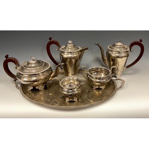 46 - A mid 20th century Barker Brothers Silver Ltd five piece silver tea service on oval tray including t... 