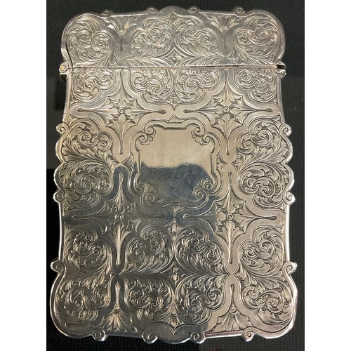 114 - Nathaniel Mills - a Victorian silver shaped rectangular visiting card case, embossed with panels of ... 