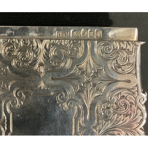 114 - Nathaniel Mills - a Victorian silver shaped rectangular visiting card case, embossed with panels of ... 