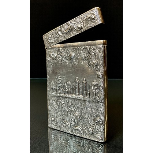 95 - A William IV silver double-sided 'Castle-top' card case, Abbotsford House by Taylor and Perry rectan... 