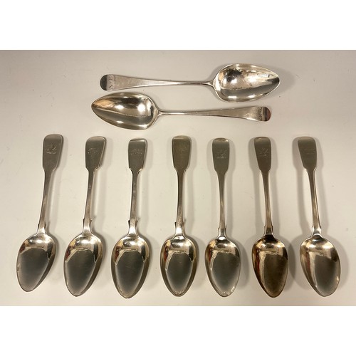 113 - Flatware - three George III silver table spoons, Samuel Neville, Dublin 1814-15;  pair of George III... 