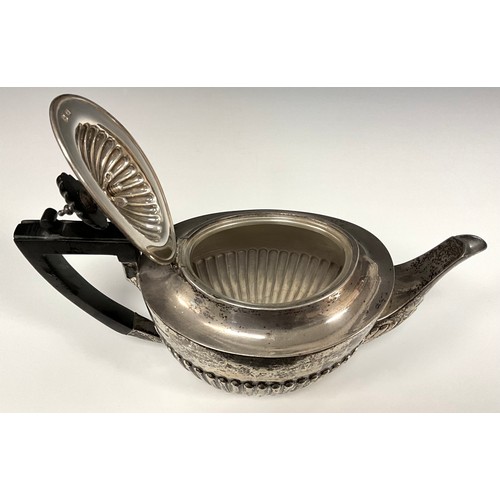 36 - A George V silver teapot, gadrooned body, ebony handle, James Deakin & Sons (John & William F Deakin... 