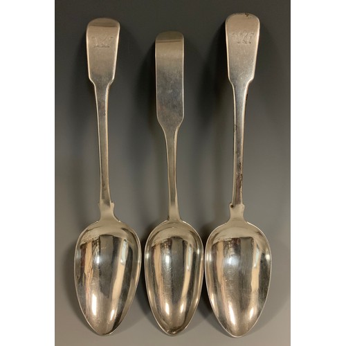 94 - A William IV Scottish provincial silver table spoon, Peter Lambert, Montrose, c.1835;  a pair of Geo... 