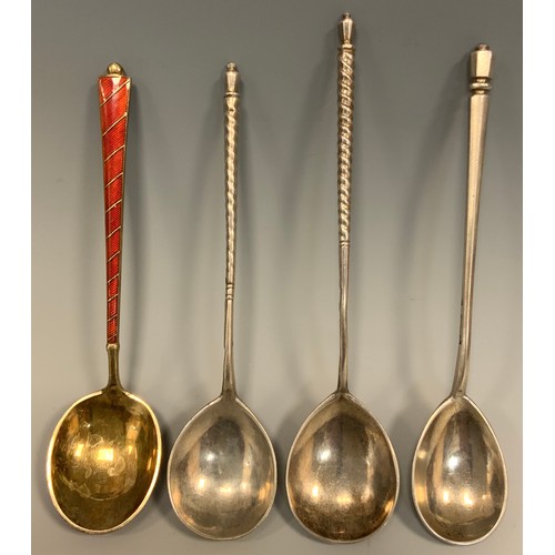 68 - A Russian silver spoon, spiralled haft, Moscow 84 marks, makers mark BC 1874; others BC 1887, NE, an... 