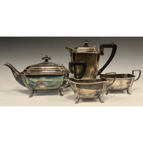 103 - An Elizabeth II silver four piece tea set, ebony handled teapot, ebony handled hot water jug, milk j... 