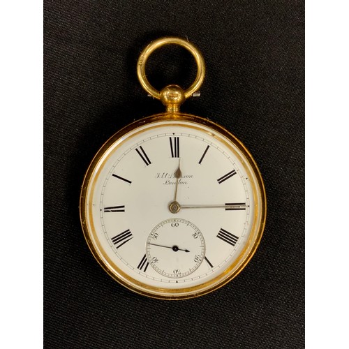 152 - A J W Benson 18ct gold The Ludgate pocket watch, white enamel dial, bold Roman numerals, subsidiary ... 