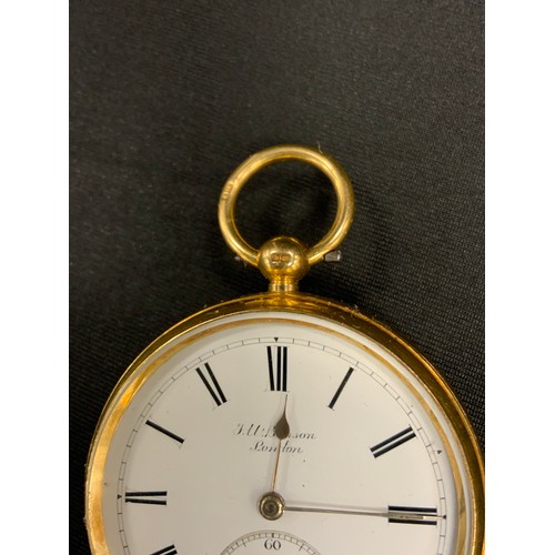 152 - A J W Benson 18ct gold The Ludgate pocket watch, white enamel dial, bold Roman numerals, subsidiary ... 