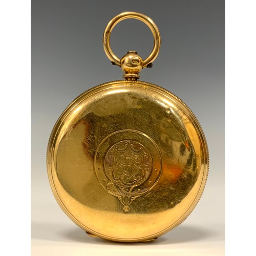 154 - A Victorian 18ct gold open face pocket watch, white enamel dial, signed L N Hobday & Co, 13 New Stre... 