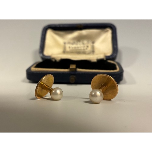 231 - A pair of Harrods 15ct gold pearl tipped collar/shirt stud, stamped 15ct, 2.3g gross, Harrod's Londo... 