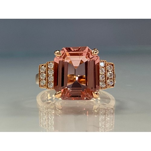 170 - A certified pink tourmaline and diamond ring, octagonal step cut purply pink tourmaline, 5.21ct, bet... 