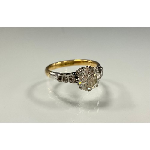 203 - A diamond solitaire ring, round old brilliant cut diamond measuring approx 7.31mm x 7.17mm x 4.41mm,... 