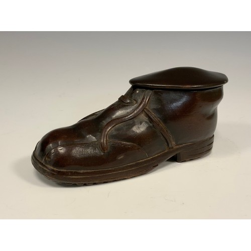 659 - Treen - a mahogany novelty table snuff box, as a boot, 14.5cm long