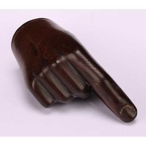 657 - Snuff - an early 19th century novelty carved treen snuff box, as a hand taking a pinch of snuff, loo... 