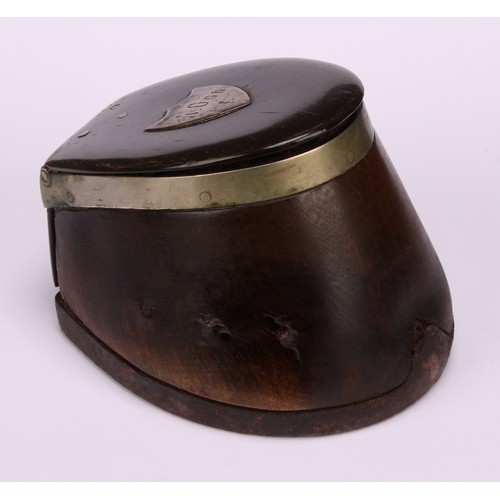 639 - Snuff - a 19th century novelty snuff box made from a Shetland ponies hoof, the hinged cover with shi... 