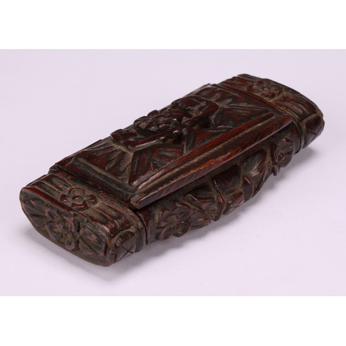 630 - Snuff - A 19th century French rectangular snuff box carved with flaming torch trophy and stylized fl... 