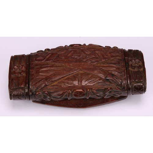 630 - Snuff - A 19th century French rectangular snuff box carved with flaming torch trophy and stylized fl... 