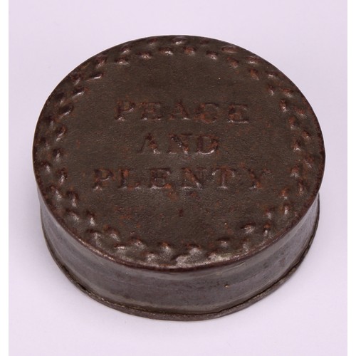 649 - Snuff - a George III canted rectangular steel snuff or tobacco box; hinged cover inscribed 