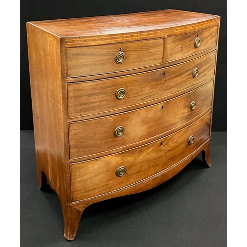 1044 - A George III mahogany bow-front chest of two short, above three graduated long drawers, 103cm high x... 