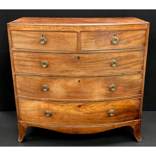 1044 - A George III mahogany bow-front chest of two short, above three graduated long drawers, 103cm high x... 